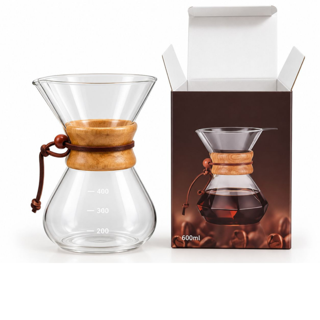 Glass Pour-Over Coffee Maker with Wooden Collar