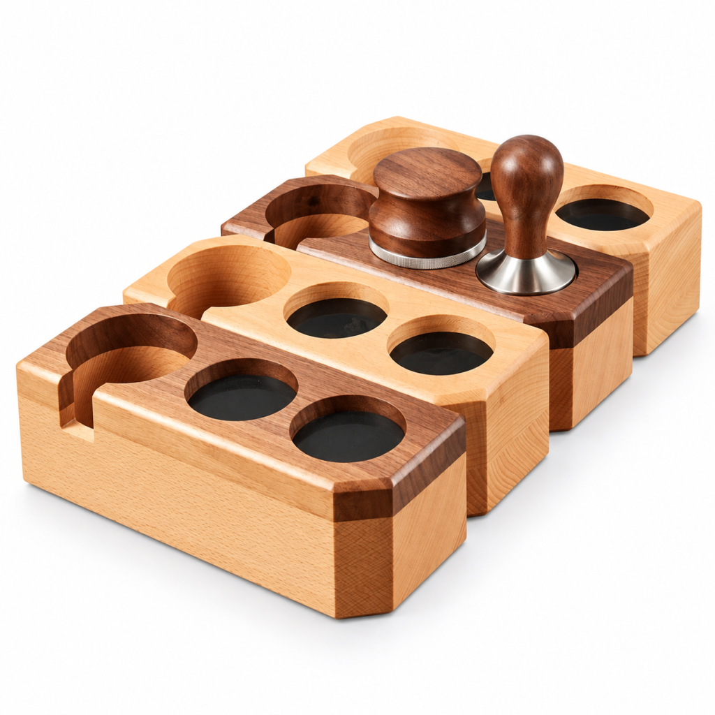 Wooden Portafilter and Tamper Stations
